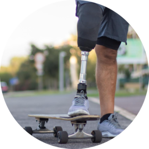 prosthetic leg user using skates
