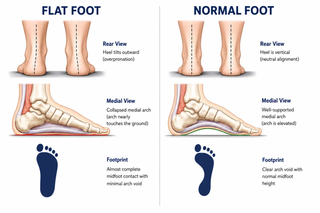 comparison between flat feet vs the feet