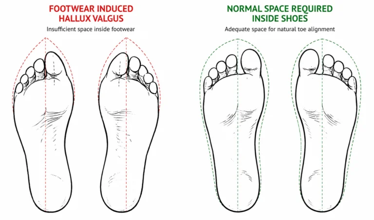 picture showing how footwear can disturb hallux alignment