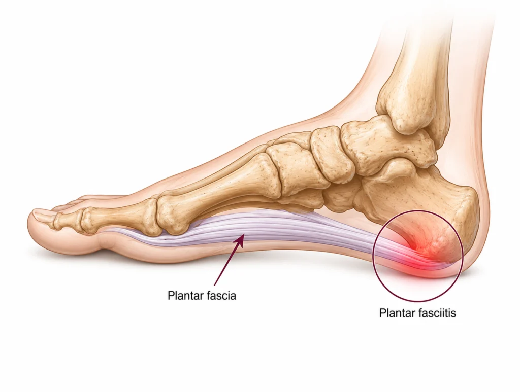 image shwoing anatomy of foot and location where plantar fasciitis inflammation occurs